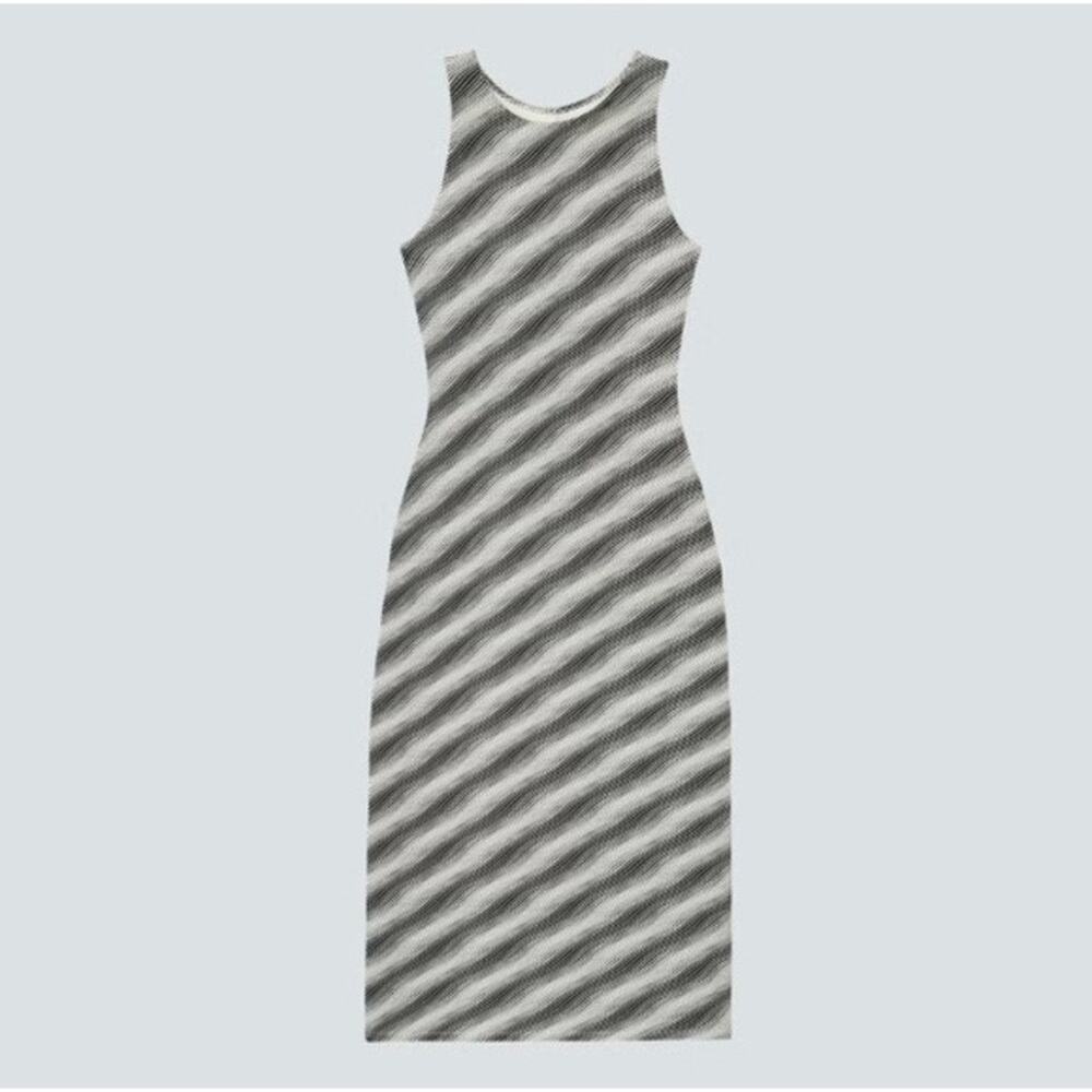 Everlane Cotton 90s Midi Dress Black White Diagonal Stripe F-DRS-CTN-90S-MIDI-M
